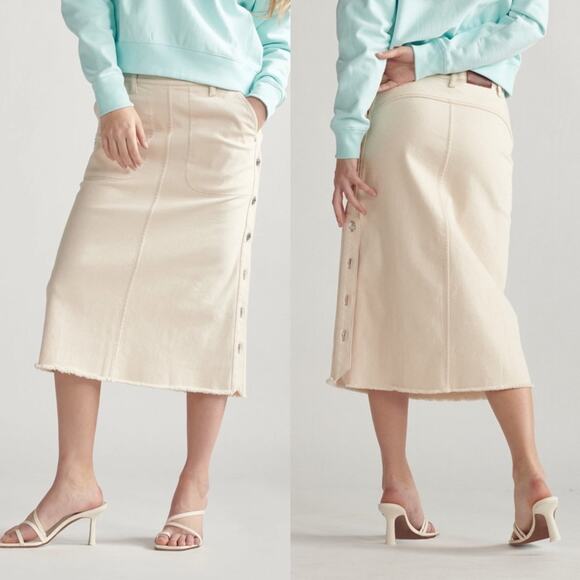 Thakoon Ecru Denim Side Button Closure Midi Skirt Women’s Size 0 NWT - Picture 1 of 14